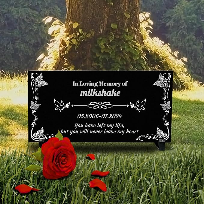 Generic Personalized Pet Memorial Stones,Dog Headstones, Cat Tombstone Outdoor, Black Granite Memorial Garden Stone Engraved with Photo, Pet Headstone Sympathy Gifts (for Pets) (Text)