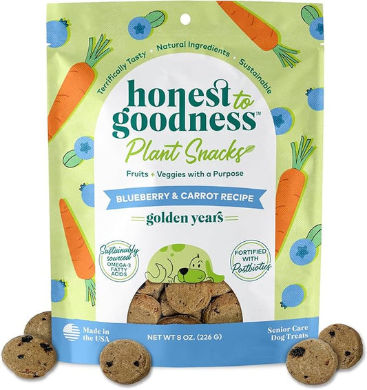 Honest to Goodness Plant Snacks Golden Years Senior Support Dog Treats, Blueberry & Carrot Recipe, 8oz