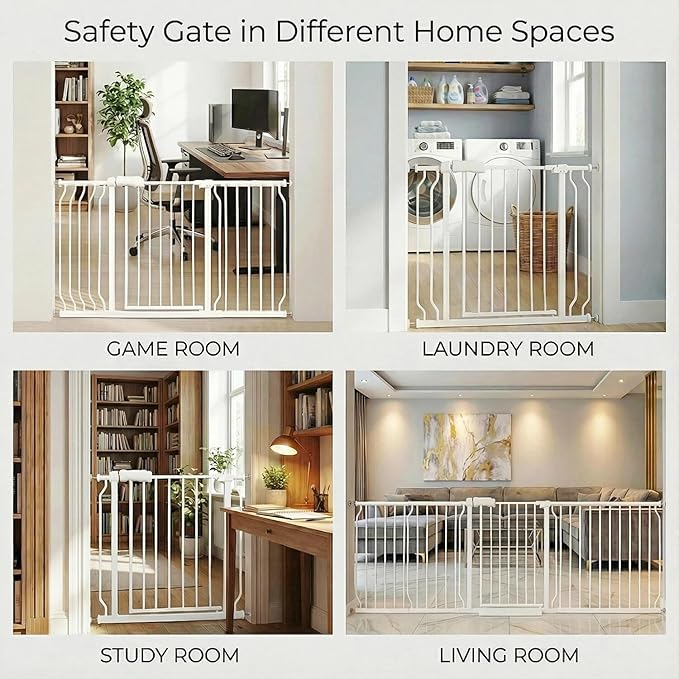 Extra Wide Baby Gate 48-53 Inch, Tension Mounted No Drilling, Pressure Mounted Indoor Safety Gate for Stairs & Doorways - Metal Design for Kids and Pets, White