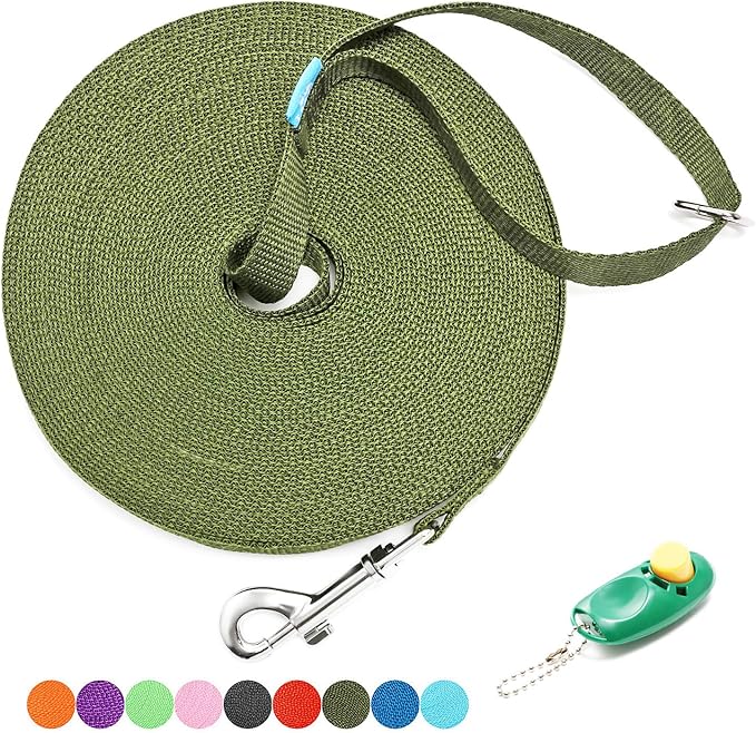 BAAPET 15/20/30/50/100 ft Long Dog Training Leash with Clickers for Small, Medium and Large Dogs or Cats (50 Feet, DarkGreen)