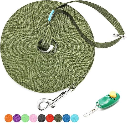 BAAPET 15/20/30/50/100 ft Long Dog Training Leash with Clickers for Small, Medium and Large Dogs or Cats (50 Feet, DarkGreen)