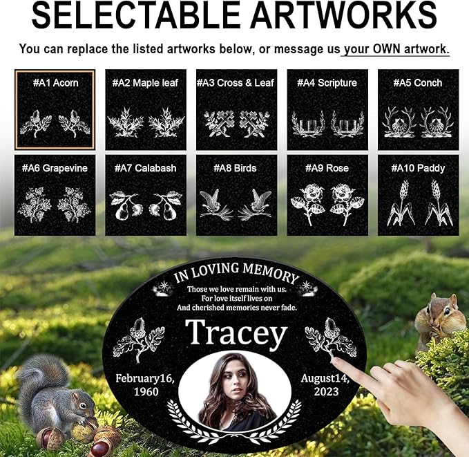 ADFSTONE Grave Markers for Cemetery for Humans- Flat Headstones for Graves, Granite Memorial Plaques Personalized, Head Stones Monuments for People, Picture Memory Plaques for Loved Ones Lost