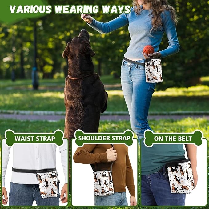 Cute Dachshund Puppy Training Pouch Treat Pouches for Pet Training, Dog Walking Bag Pet Feed Snack Reward Pouch Multiwear Treat Tote with Waist Belt Shoulder Strap