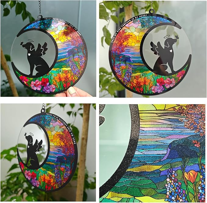 Memorial Picture Fram&Dog Memorial Suncatcher Gift Set, Pet Picture Frame, Sympathy Gifts for Loss of Loved Pet, Bereavement Gifts for Loss of Dog, Remembrance Photo Frame or Memorial Gift, Fits 4x6In Photo(GXK01)