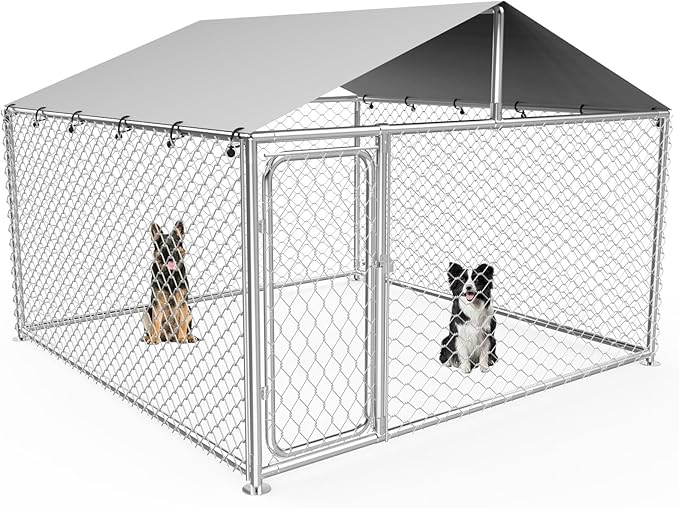8.3x8.3 FT Dog Kennel Outdoor Outside,Heavy Duty Metal Dog Enclosure with Waterproof Oxford Roof, Anti-Rust Galvanized Steel Fence for Large Dogs & Small Animals, Backyard Pet Playpen (100x100IN)
