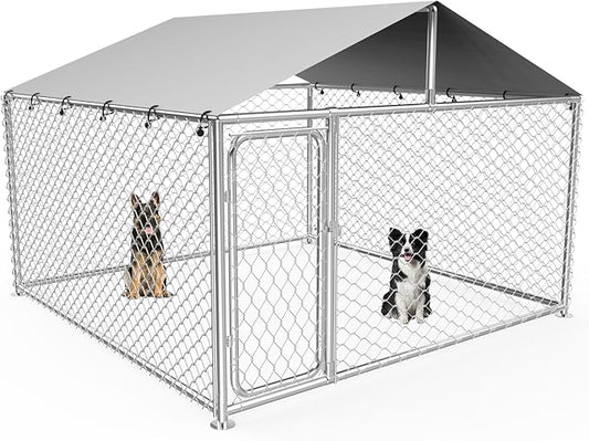 8.3x8.3 FT Dog Kennel Outdoor Outside,Heavy Duty Metal Dog Enclosure with Waterproof Oxford Roof, Anti-Rust Galvanized Steel Fence for Large Dogs & Small Animals, Backyard Pet Playpen (100x100IN)