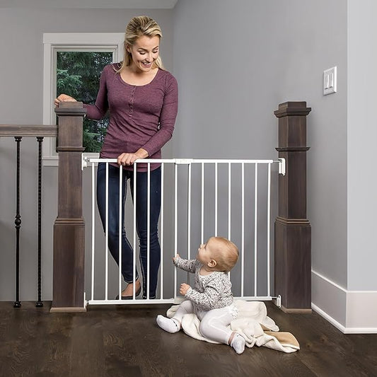 Regalo Safety 24"-40.5" Extra Wide Baby Gate for Stairs & Hallways, Hardware Mounted 2-in-1 Stair Gate for Babies, Toddlers, & Pets, White