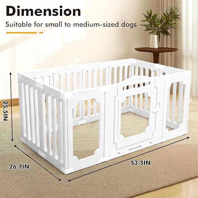 XPIY Large Dog Playpen – 25.5Inch Tall Acrylic Pet Fence Playpen with Door for Medium and Small Dogs, Safe Indoor & Outdoor XL Big Puppy 11-Panel DIY Play Pen