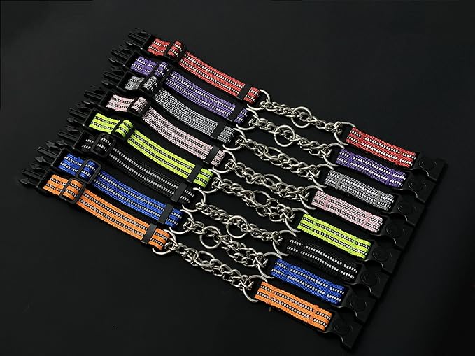 Martingale Collars for Dogs, Heavy Duty Stainless Steel Chain Training Collar, Reflective Nylon Adjustable Collar with Quick Release Buckle, Suitable for Puppy Medium Large Dogs((Black, XS)