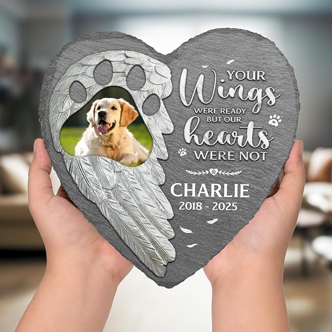 Your Wings Were Ready But My Heart Was Not Custom Photo Dog Memorial Stone, Dog Memorial Gifts for Loss of Dog, Pet Loss Gifts, Pet Memorial Stones for Dogs, Sympathy Gifts for Dog Lovers
