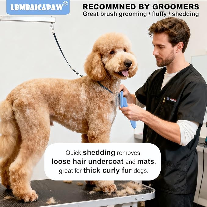 Dog Slicker Brushes for Poodles,Doodles,Goldendoodle,Bernedoodle.Slicker Brush for Thick Long Curly Fur Deshedding,Fluff,Grooming.Remove Loose Fur Quick Easy.Long Pin Slicker Brush.Wood body(Large)