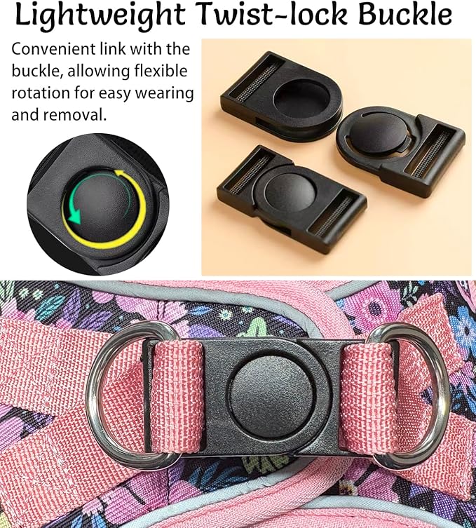 Step in Dog Harness and Leash Set, Reflective Adjustable No Pull Dog Harness for Extra-Small/Small Dogs Puppy and Cats, Soft Padded Mesh Vest Harnesses for Girl and Boy Pets(Pink Floral,S)
