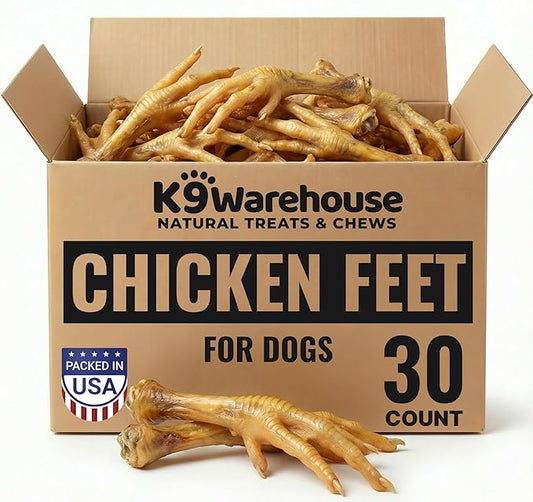K9warehouse Chicken Feet for Dogs - 30 Count, Dehydrated Chicken Dog Treats, 100% Natural, High Protein, Single Ingredient Chews, Support Dental Health - Ideal for Chewing - USA Company