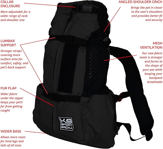 K9 Sport Sack Air 2 - Medium, Jet Black - Ideal for Dogs with 17-19” Back Length - Durable, Breathable Backpack-Style Carrier - Perfect for Walks, Short Hikes & Public Transportation