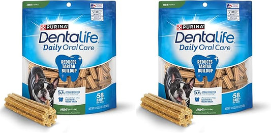 Dentalife Daily Oral Care Dog Treats for Small Dogs 5-20 lbs.,Chewy Dental Treat to Freshen Breath and Fight Tartar,Chicken Flavor,17.1 oz.,58 Chews - 58 ct. Pouch,(Pack of 2)