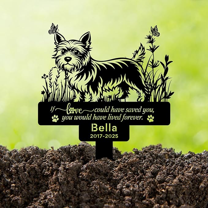 Personalized Pet Cairn Terrier Grave Marker, Custom Pet Dog Tombstones, Customized Cairn Terrier Memorial Stake with Name & Date, Weatherproof Pet Tombstone for Outdoor Graveyard Garden
