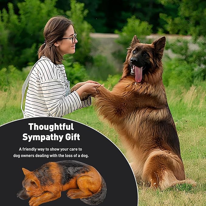 VIPbuy Dog Urn for Ashes - Pet Memorial Cremation Urn, Wooden Carving Style Resin Handcrafted German Shepherd Figurine, Pet Loss Sympathy Gift Home Decor