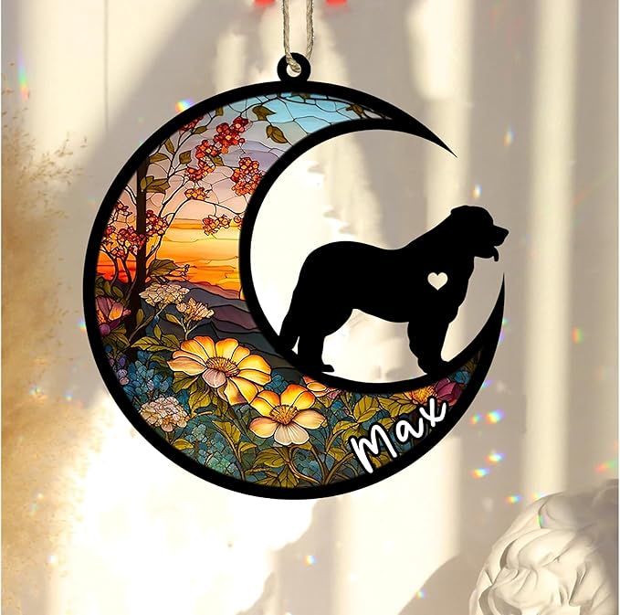 Personalized Dog Memorial, Custom Name Leonberger Dog Christmas Ornament with Name, Custom Breeds, Pet Loss Light Catcher, Gifts for Lovers Loss of Pet Sympathy on Mothers Day Christmas