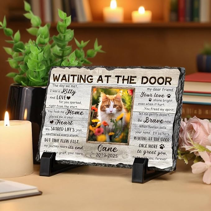 Ship Next Day, Customized Pet Memorial Stones for Dogs Cats Memorial Gifts for Loss of Dog Death Sympathy Gift with Photo Picture Name Date Personalized Pet Frame