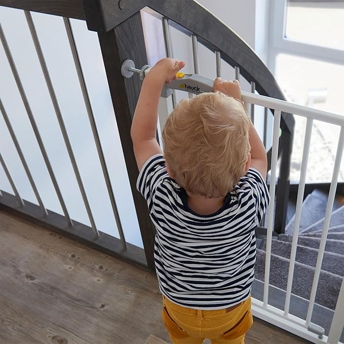 hauck Open N Stop Pressure Fit Baby & Pet Safety Gate w/ 8" Extension, Accommodates 37.8 to 39.75" Wide Home Doorway, Stairway, or Hallway, White