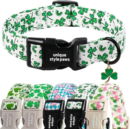 Unique style paws Dog Collar Plastic Buckle with Pendant Puppy Collar for Saint Patrick Polka Dot Clover for Small Medium Large Boys Girls Dogs