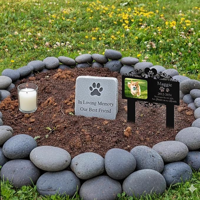 Custom Dog Grave Markers Outdoor, Personalized Pet Grave Marker Dog Memorial with Photo and Name, Outdoor Weatherproof Pet Cemetery Sign, Personalized Dog Memorial Gifts for Loss of Dog