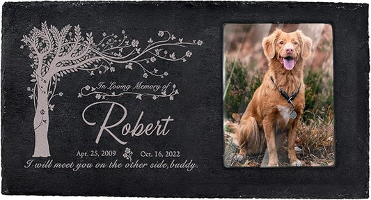 Fanery Sue Custom Cat Memorial Stones with Full Color Image, Dog Memorial Gift Garden Stones, Pet Grave Markers Personalized, All-Natural Memorial Headstone for Pet