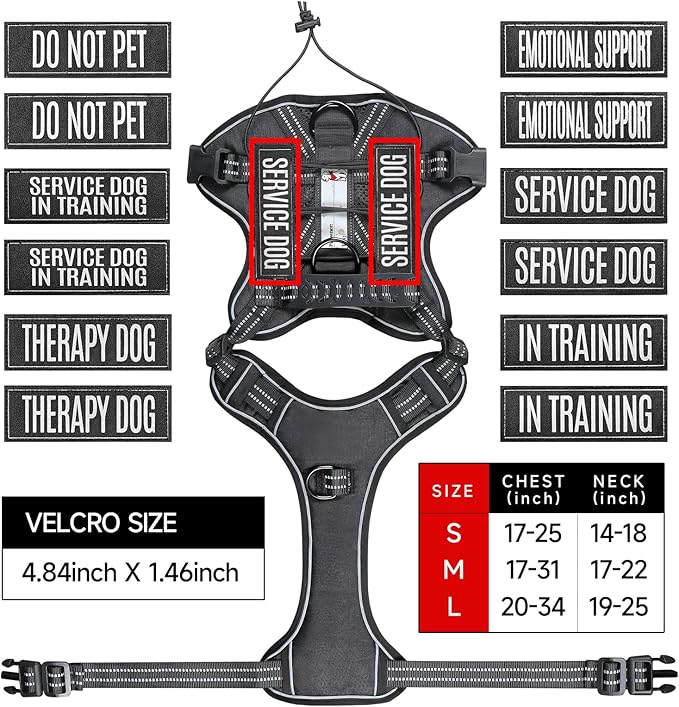 Service Dog Tactical Vest Harness and Leash Set Medium Sized Dog Emotional Support- Tactical Dog Harness Training Collar with Name (Black, L)