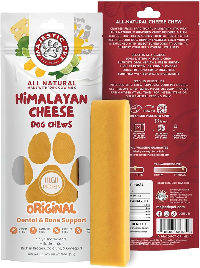 Majestic Pet Himalayan All-Natural Cheese Dog Chews - Long Lasting Dental Chew for Dogs - Healthy Pet Treats with Beneficial Ingredients (Dental & Bone Support, Regular, 1 Pack)
