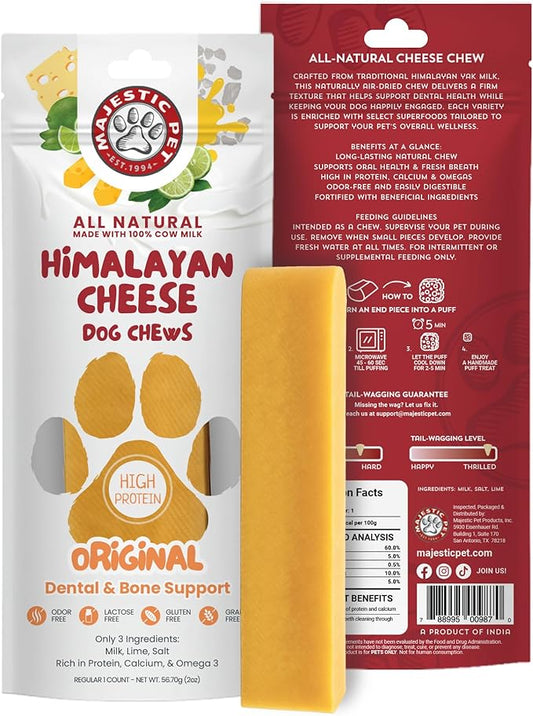 Majestic Pet Himalayan All-Natural Cheese Dog Chews - Long Lasting Dental Chew for Dogs - Healthy Pet Treats with Beneficial Ingredients (Dental & Bone Support, Regular, 1 Pack)