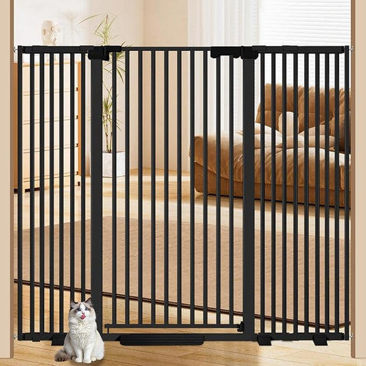 51'' Extra Wide Cat Gate Barrier 30-63'' Wide for Doorways Hallways, Pressure Mounted Tall Pet Dog Gates No Drilling Auto Close, Cat Fence Indoor Climb Proof (Black)