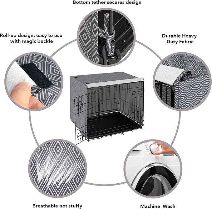 Pet Prime Dog Crate Cover for Wire Cages 36 Inch Indoor Breathable Polyester Pet Kennel Cover Machine Wash & Dry Double Door Lagre (Cover Only)