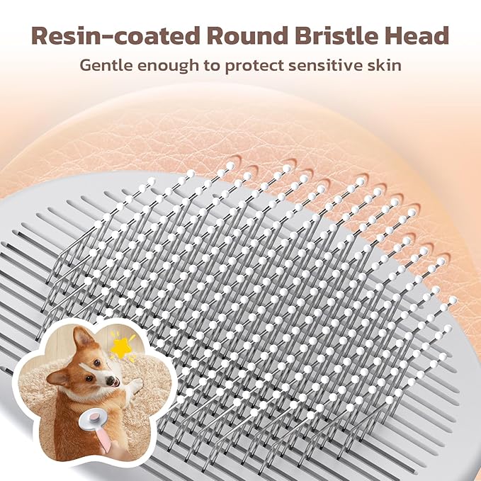 Cat Brush Dog Brush [Ergonomic Grip & One-click Cleaning] Shedding Tool for Short & Long Haired Dogs/Cats/Rabbits, Deshedding Brush(light pink)