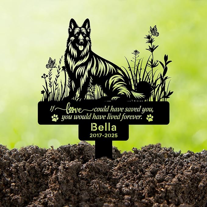Personalized Pet Grave Markers for German Shepherd, Metal Dog Memorial Stake Decorations for Cemetery, Pets German Shepherd Grave Plaque, Pet German Shepherd Headstone Garden Memorial Stake