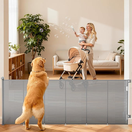 Retractable Baby Gate for Stairs, 42" Tall X 120" Wide Mesh Dog Gate Indoor, Child Gate for Doorways, Hallways, Deck, Indoor Outdoor Pet Baby Safety Essentials for Home, Gray (2 Pack)