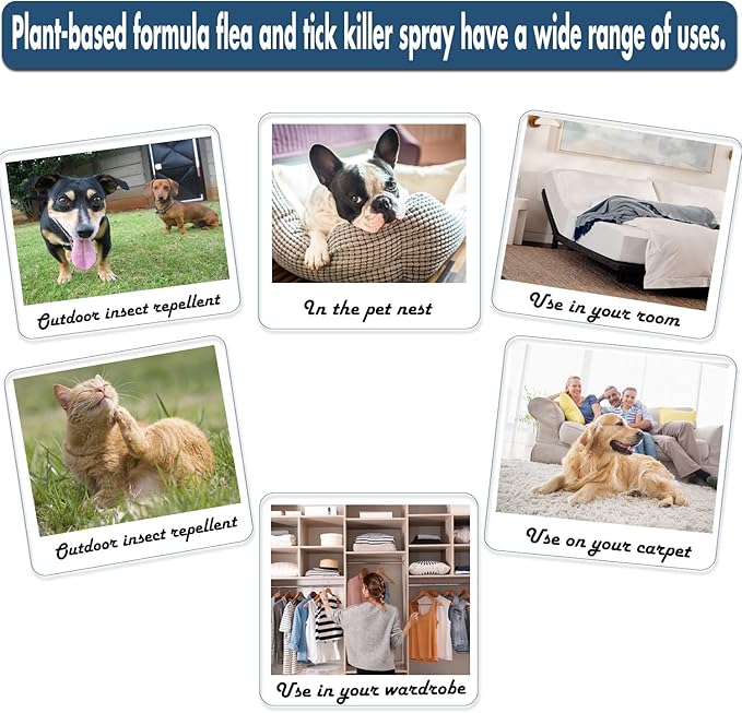 Flea and Tick Spray for Pets and Home - Plant-Based Essential Oil Formula - Natural and Effective Treatment for Ticks, Fleas and Insects - Indoor and Outdoor Use - Charity Donation Included
