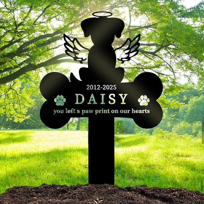Personalized Dog Grave Markers Outdoor, Metal Waterproof Pet Grave Marker with Custom Name & Years, Pet Headstones for Dogs, Memorial Gifts for Loss of Dog (Style 1)
