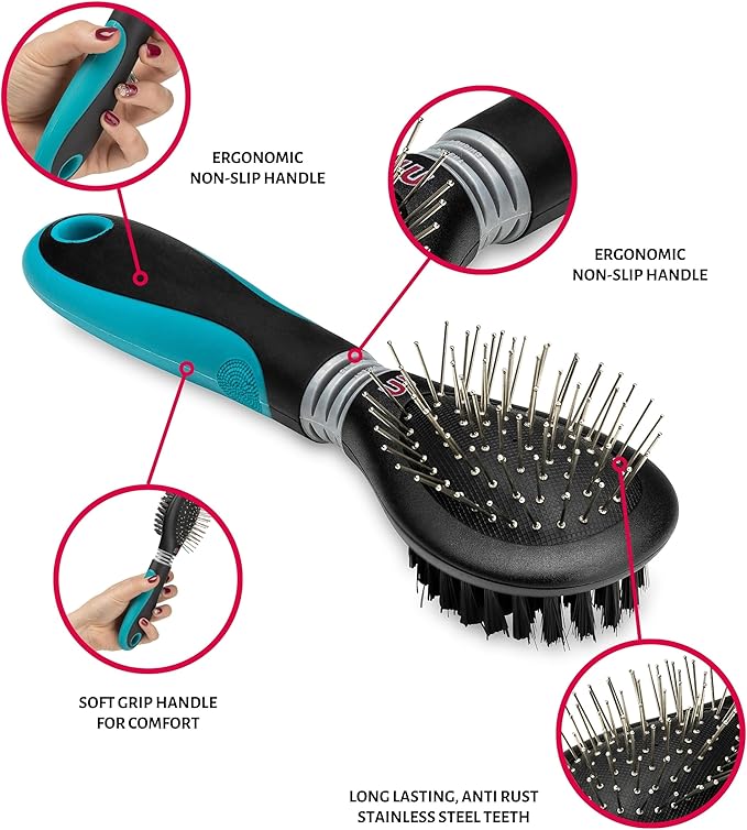 Mikki Dog, Cat Combi Brush Removes Knots, Tangles -2 sided -Nylon and Ball Pin for Medium to Large Pet