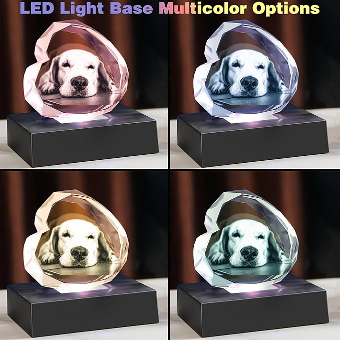 Personalized Pet 3D Crystal Photo,Pet Memorial Gifts for Dogs Cats Horses，Custom 3D Pictures,Engraved Crystal in Memory of Dog, Customized Photo Gifts