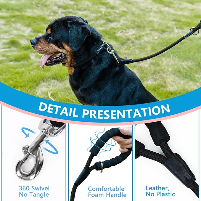 Dog Leash, Braided Rope Traction – Walking Training Lead for Medium/Large Dogs ((1/2") x 6FT, Black)