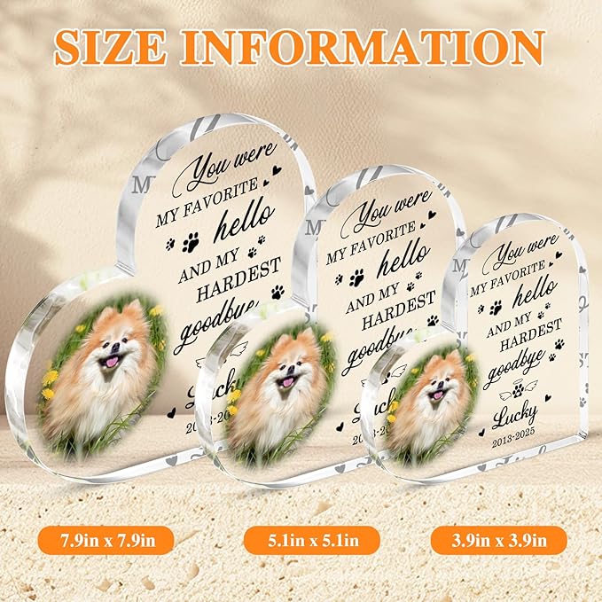 Pet Memorial Gifts for Dogs, Custom Dog Memorial Plaque, Pet Loss Sympathy Gift, Cat Memorial Gifts for Loss of Cat, Personalized Dogs Heart Shaped Acrylic Plaque Keepsake, Dog Passing Away Gifts