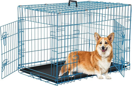 Medium Dog Crate 36 Inch - Foldable Kennel With Double Door, Leak-Proof Tray, Divider - Portable Collapsible Metal Cage for Indoor Use