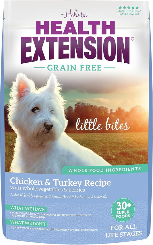 Health Extension Grain Free Chicken & Turkey Little Bites Small Kibble Formula with 30+ Superfoods and Probiotics for Teacups, Toys & Miniature Dogs (12 lb)