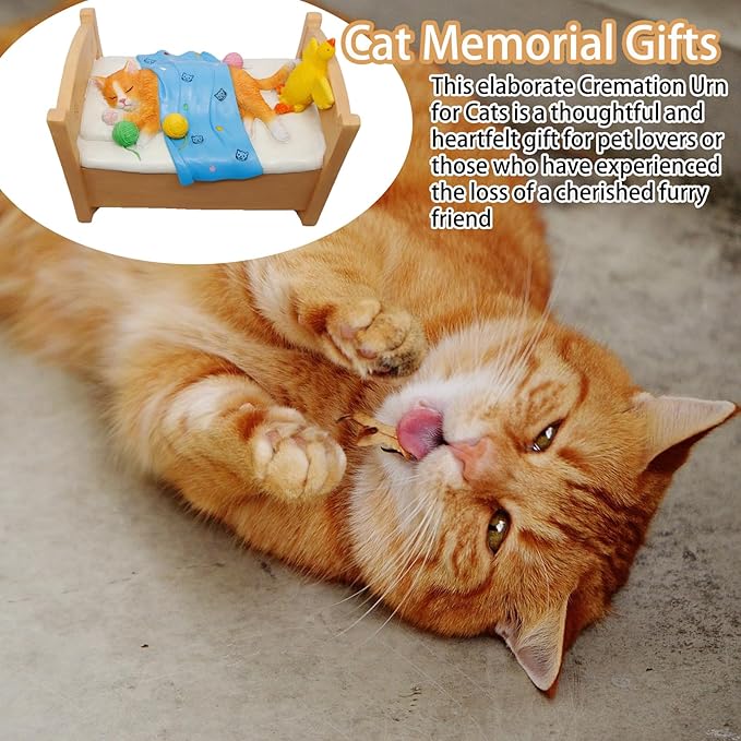 Personalized Custom Cat Memorial Statue Keepsake Urn for Pet Ashes, Customizable with Name/Date/Poem - Sleeping Cat Urn for Loss Remembrance Gift