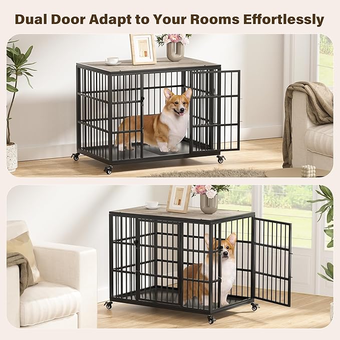 VERIFURTY 36 Inch Heavy Duty Dog Crate Furniture with Self-Locking Latch for Medium and Large Dogs, Escape-Proof Dog Kennel Furniture Indoor, Decorative Pet Cage End Table, Grey