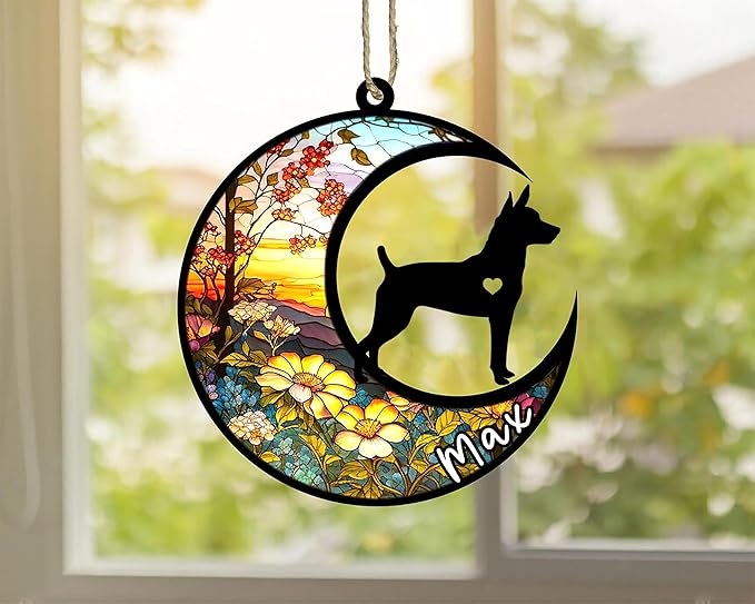 Personalized Dog Memorial, Custom Name Rat Terrier Dog Christmas Ornament with Name, Custom Breeds, Pet Loss Light Catcher, Gifts for Lovers Loss of Pet Sympathy on Mothers Day Christmas