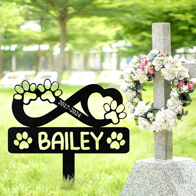 Personalized Pet Memorial Grave Marker, Custom Pet's Name Cemetery Decorations for Funerary, Metal Pet Garden Stake, Outdoor Sympathy Pet Stake Plaque Gift for Loss Dog