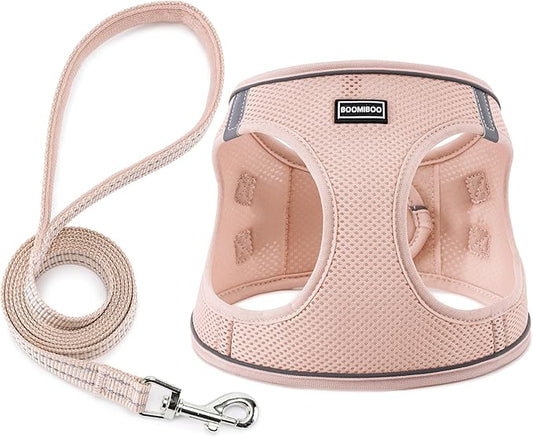 Dog Harness with Leash Set, No Pull Adjustable Reflective Step-in Puppy Pet Vest Harnesses for Small Medium Large Dogs and Cats,Light Pink XS