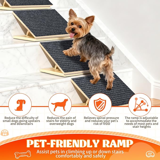 TNELTUEB 6 Pack Upgraded Dog Ramps for Stairs, Adjustable Stair ramp for Dogs,Portable Dog Stairs with Mat for Small Dogs and Cats, Non-Slip Pet Steps for Elderly or Injured Pets