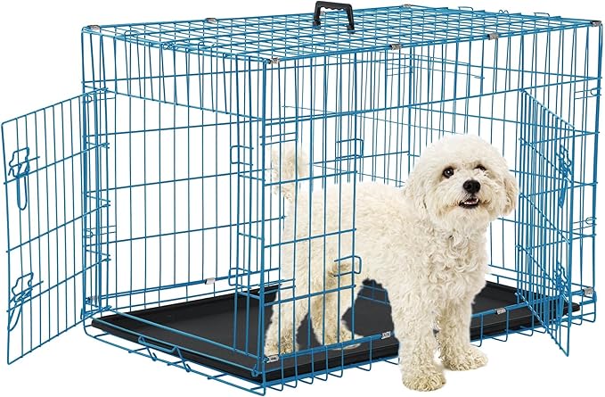 Foldable Dog Crate, 24 Inch, Blue, Portable, Easy to Clean, Safe and Secure Construction, Ideal for Travel and Indoor Use